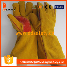 Gants de sécurité renforcés de gants de soudeur en cuir fendu jaune vache -Dlw410